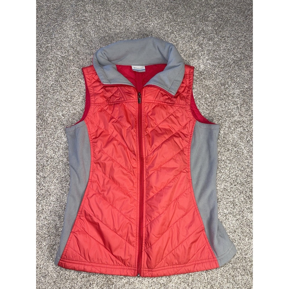 Columbia‎ Insulated Quilted Zip Up Vest Coral Pink Gray Womens Sz S